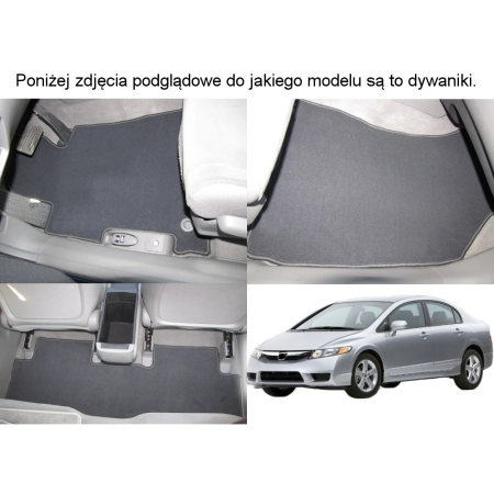 Honda Civic VIII 4d 2006-2011r. Dywaniki welurowe w jakości RZ - na Zamówienie kolory do wyboru.